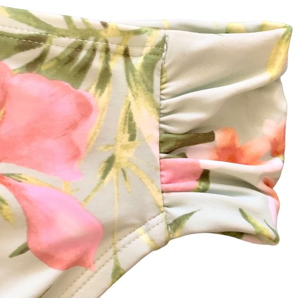 Kona Sol Side Shirred Medium Coverage Hipster Bikini Bottom Green Floral Size XL - Picture 7 of 8